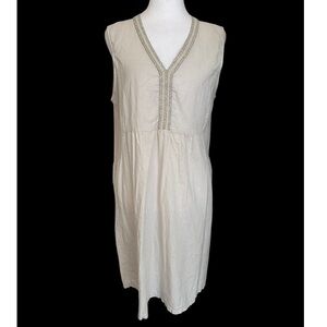 Terzo Millennio Women’s Dress Linen Cotton Blend Ribbed Side Panel Size L Beige